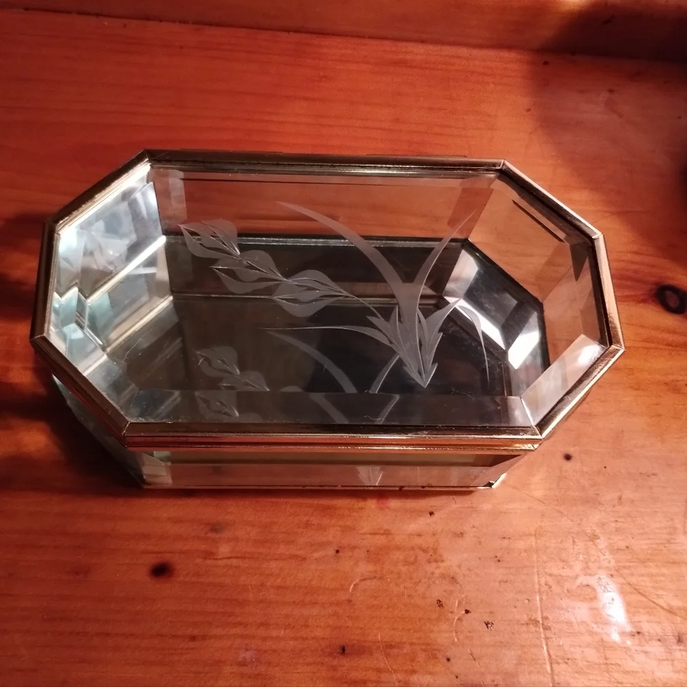 Elegant Gold and Silver Glass Jewelry Box